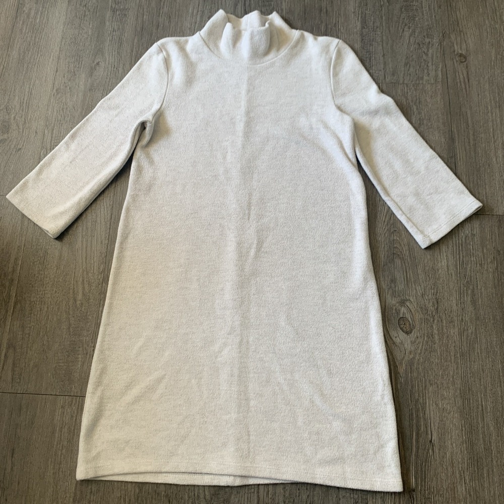 ZARA 3/4 sleeve mock turtleneck cream ribbed tunic dress timeless NWT SZ S